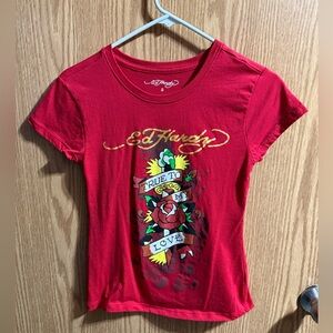 Ed Hardy Red Tee with Tattoo-Inspired Art